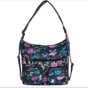 Lug Zipliner Floral Shoulder Bag/back pack - Black and Purple